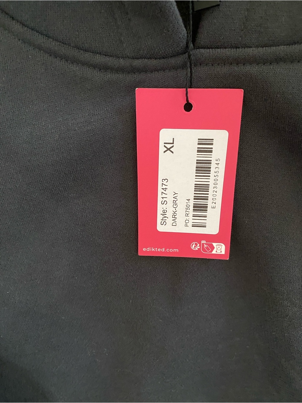 Edikted Dark Gray Hoodie with Pink Sleeve Bows - Picture 6 of 8